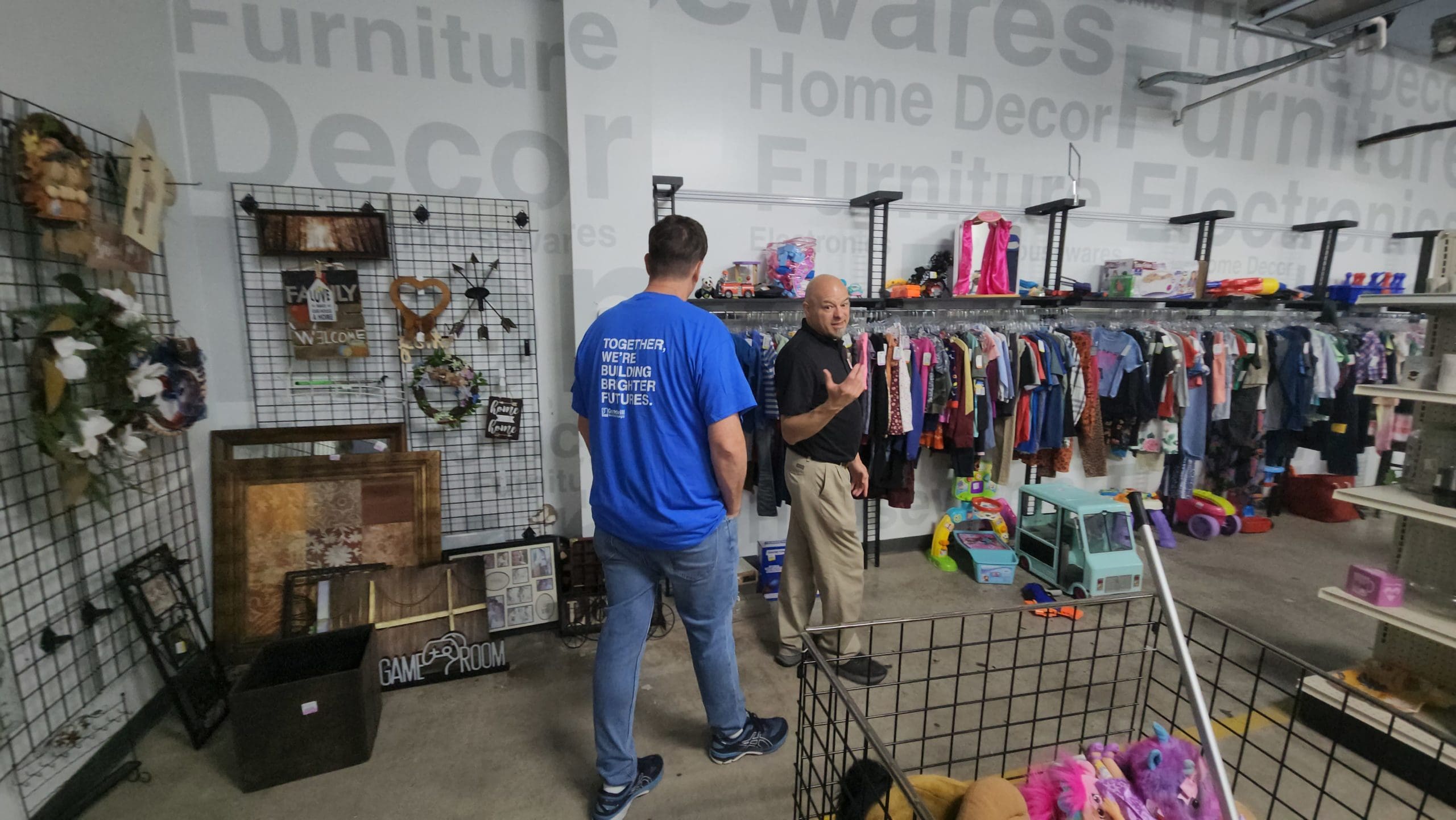 Todd and Terry tour the retail floor at Goodwill St. Mary's