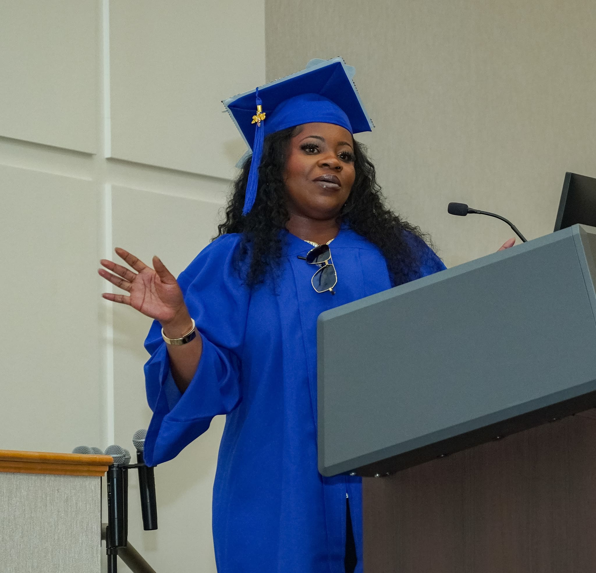 Lashanda Williams speaks at graduation.