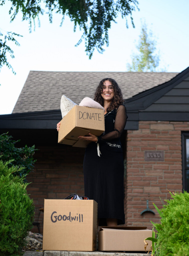 A woman with a donation box
